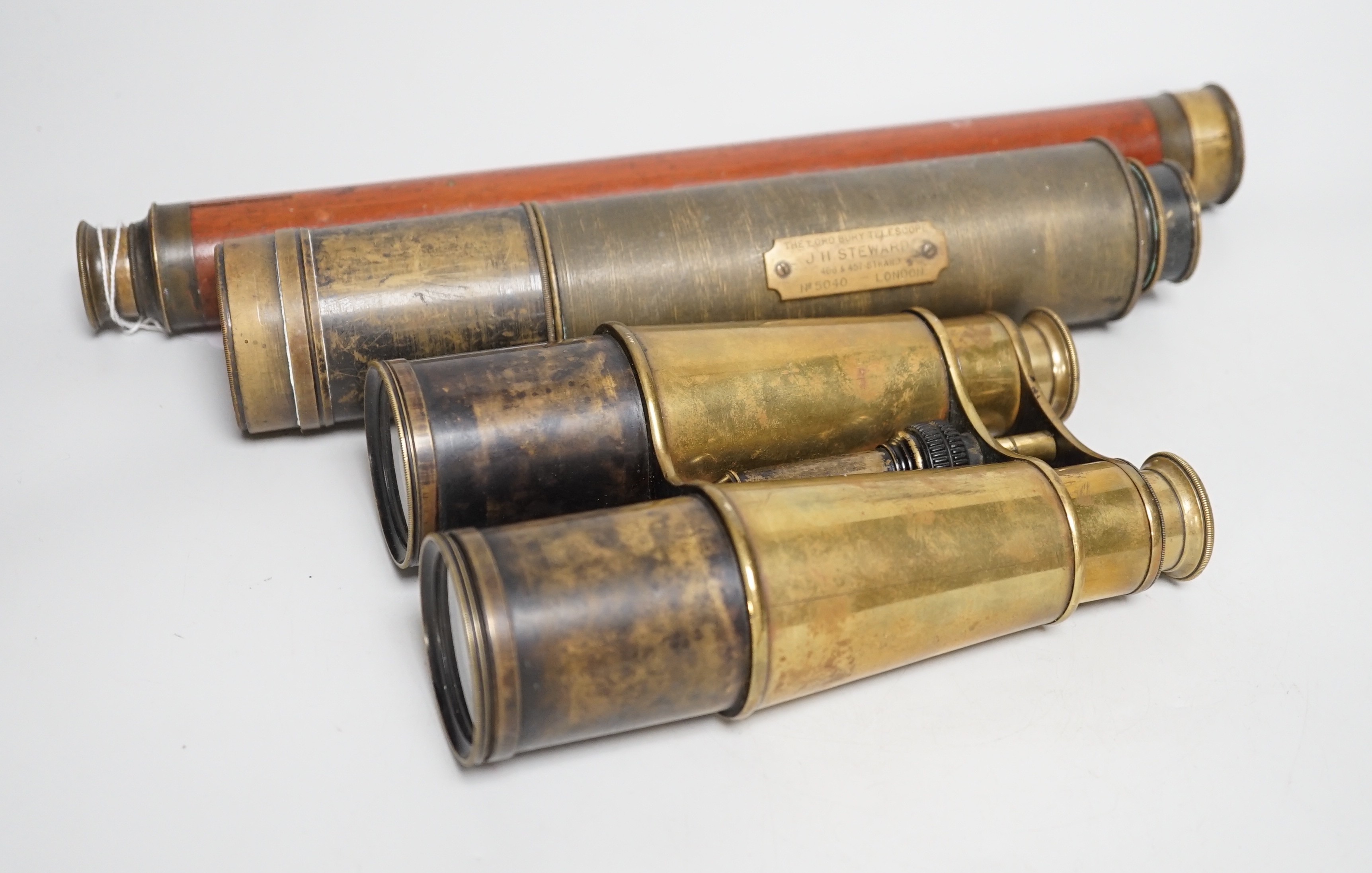 A J H Steward telescope, together with another telescope and a pair of binoculars